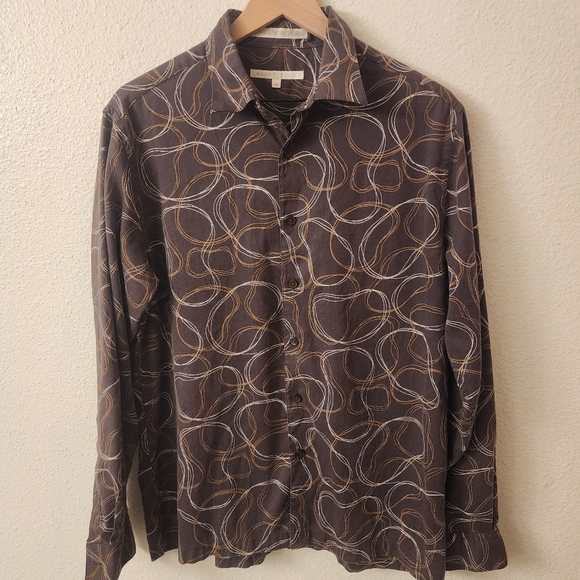Perry Ellis Abstract Swirls Cotton Blend Button-down Shirt Mens Medium - Picture 1 of 4